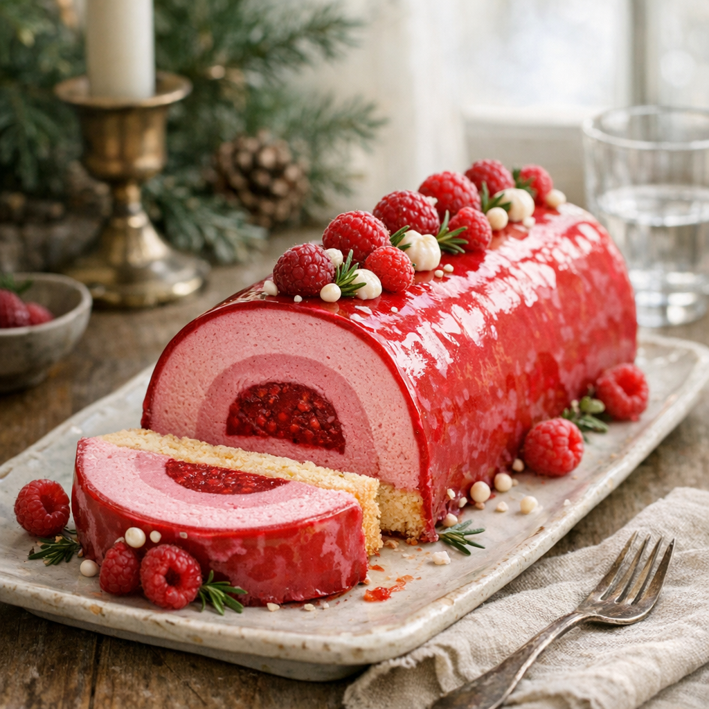 La Bûche bavaroise à la framboise réussit avec un insert vif