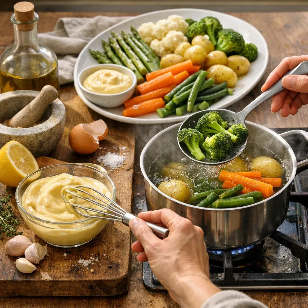 Préparation&nbsp;: réussir la sauce aïoli et cuire les légumes sans les fatiguer