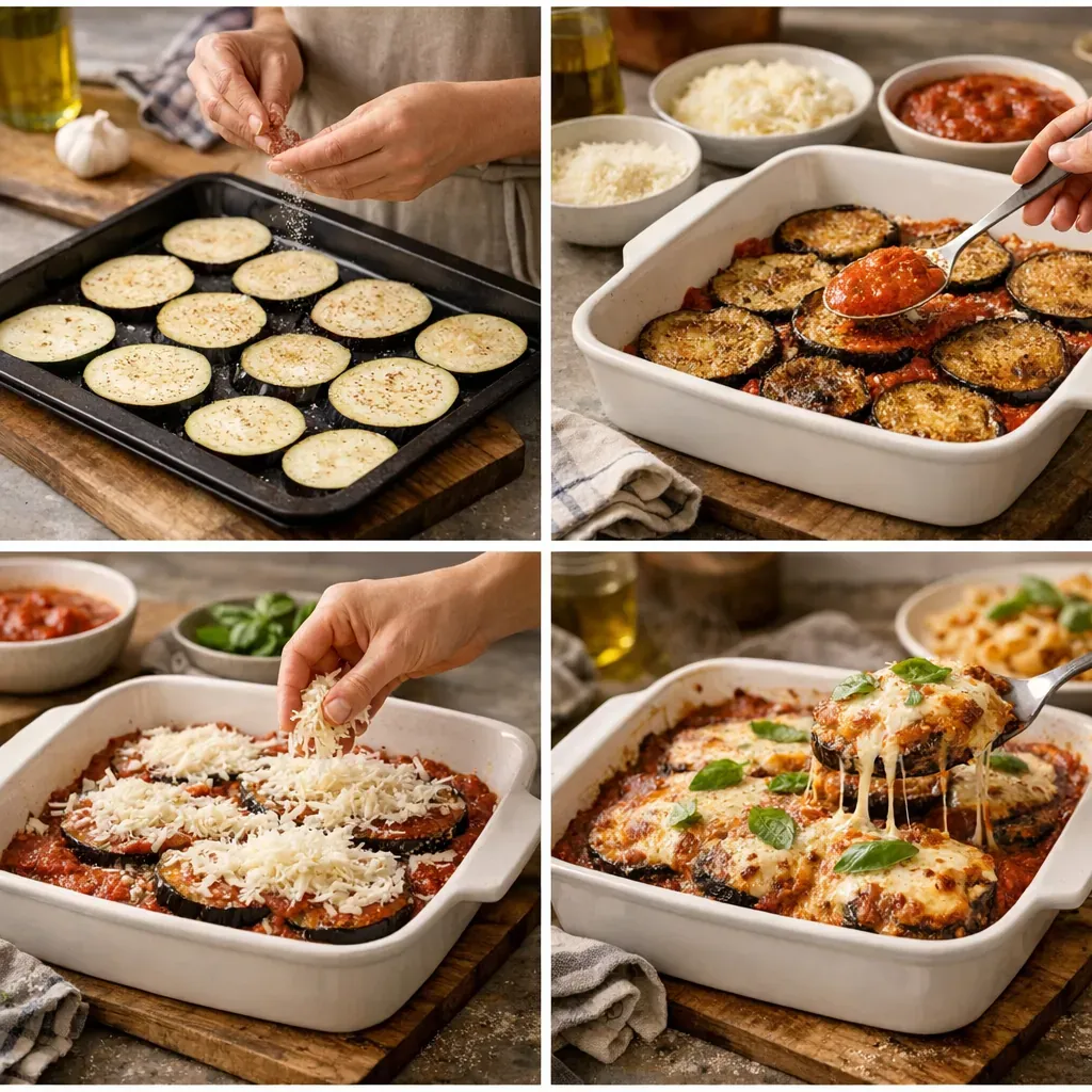 Le pas à pas d'une aubergine parmesan facile au four