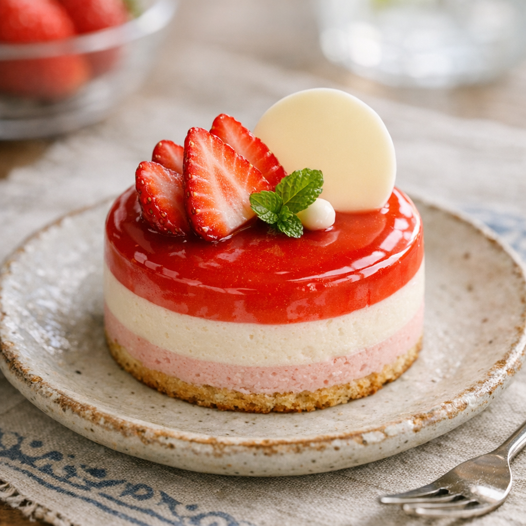Un bavarois fraise chocolat blanc réussit mieux la veille