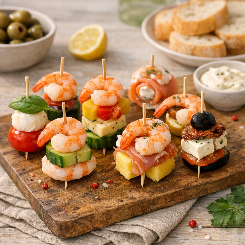 Mini brochettes apéritives&nbsp; : 7 idées sans cuisson à décliner