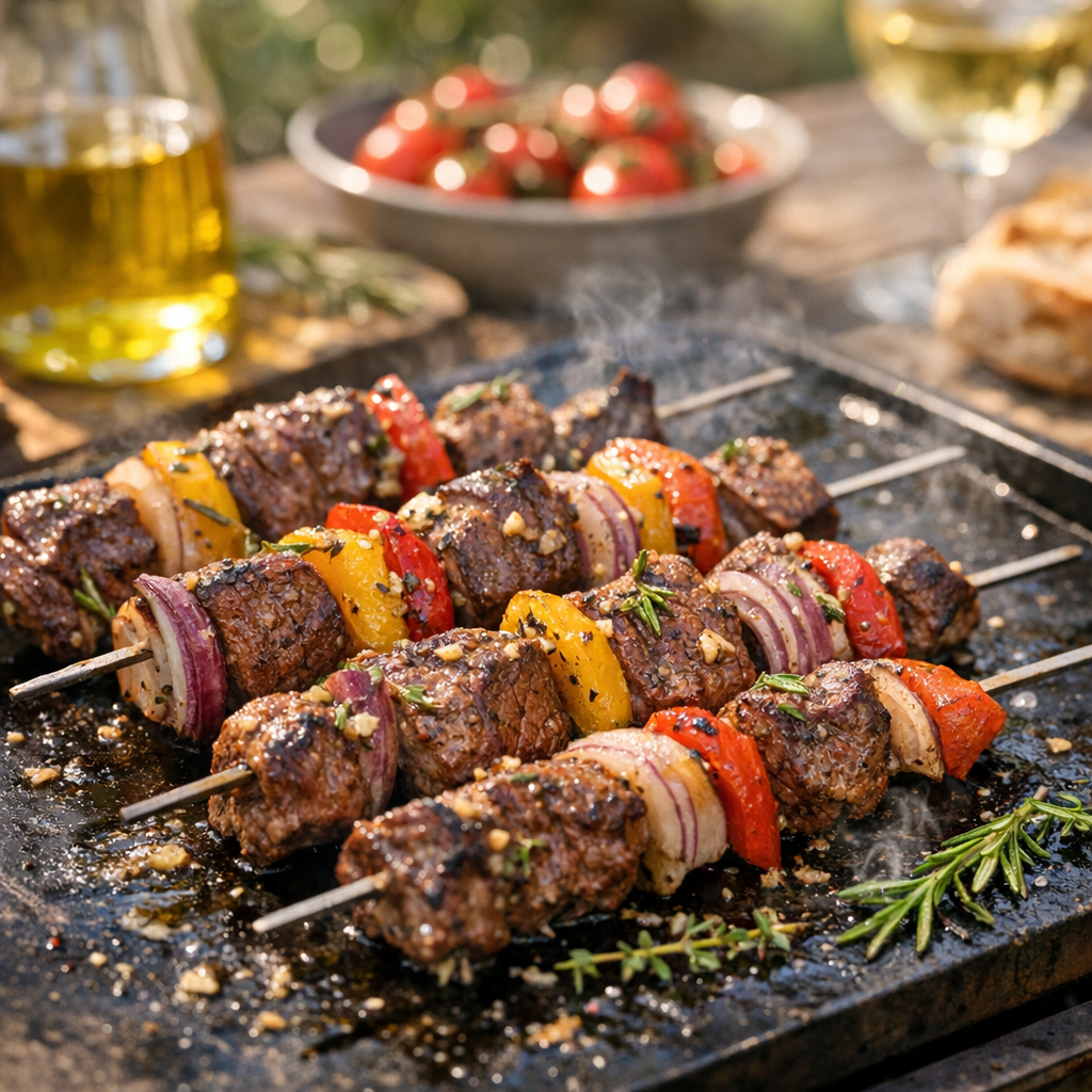 La Brochette de bœuf en Marinade provençale : morceaux, cuisson