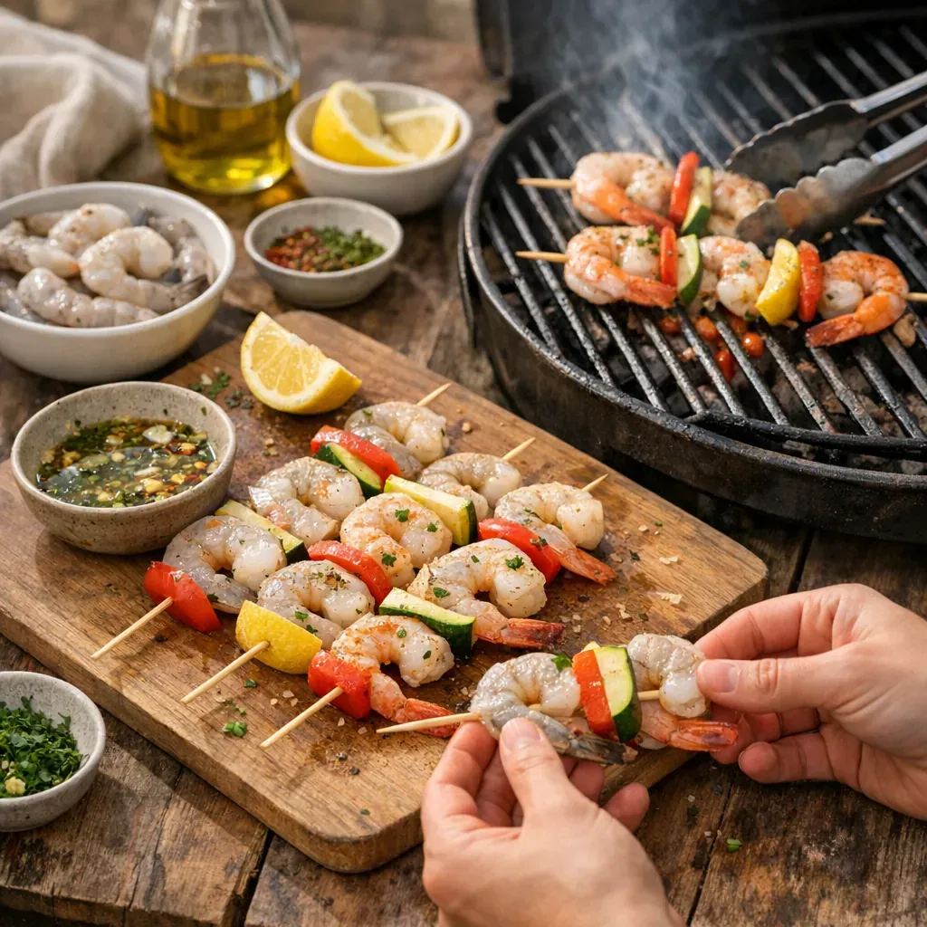 Préparation : comment monter et cuire les brochettes de crevettes