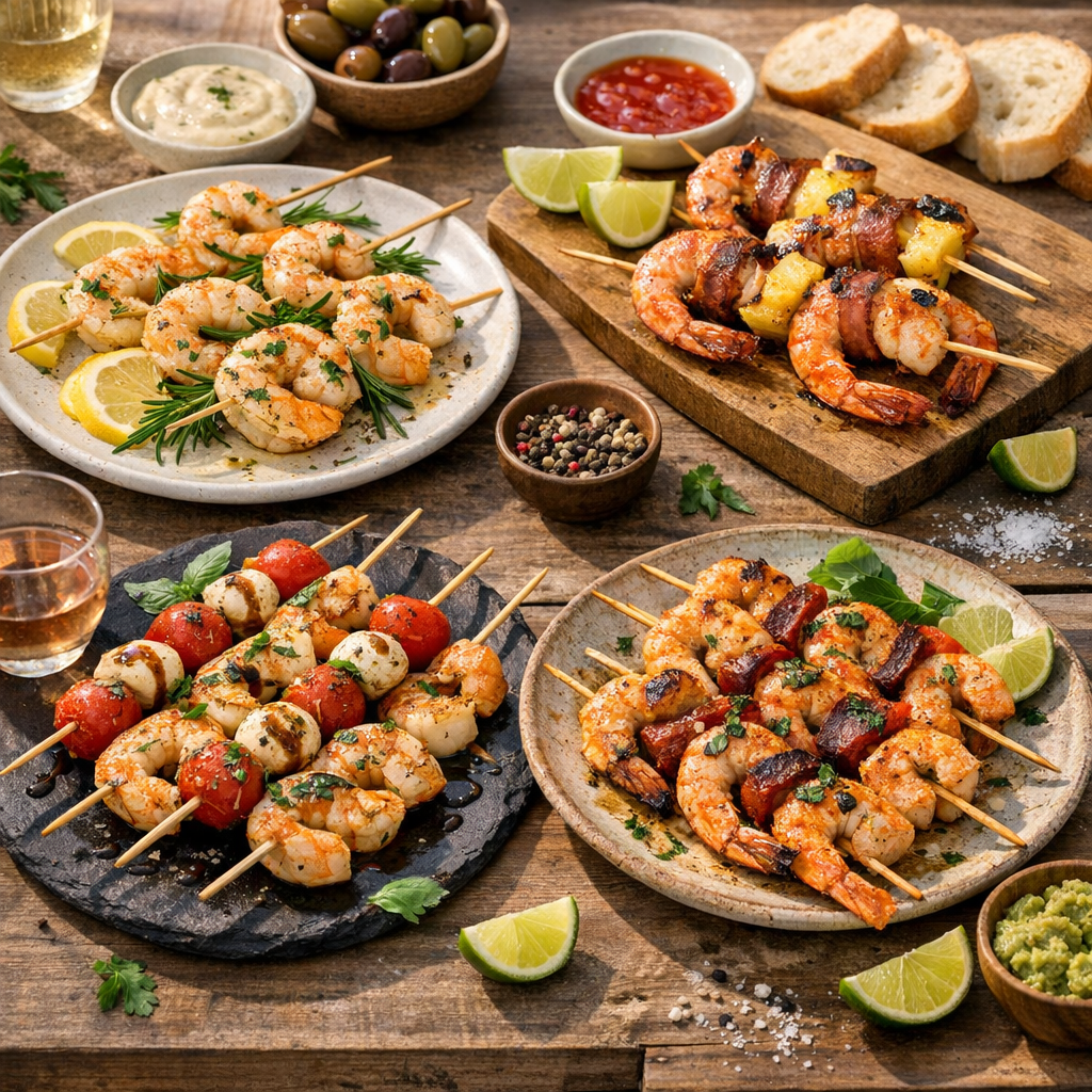 Brochettes de crevettes ou de gambas : comparatif maison des meilleures associations