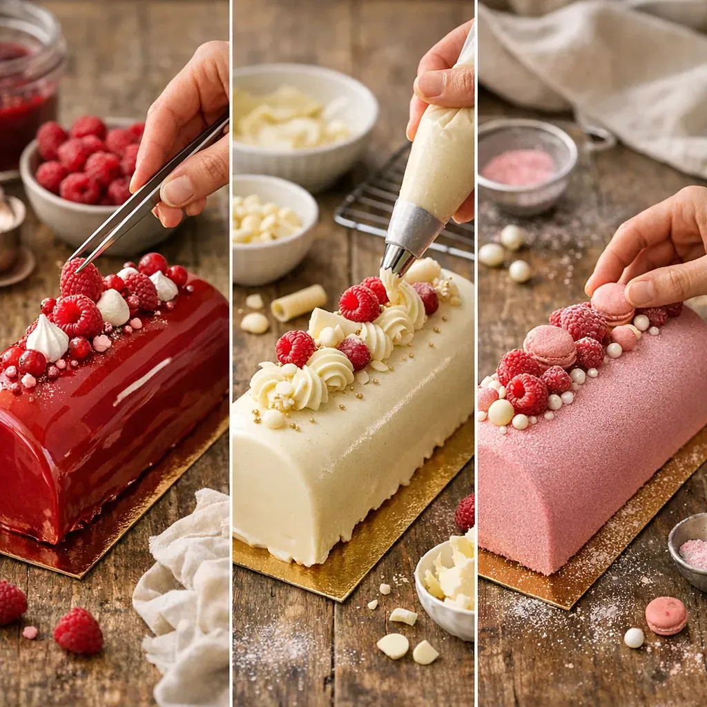 Recouvrir et décorer : miroir framboise, chocolat blanc ou finition poudrée