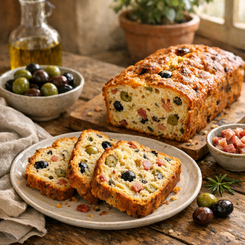 Le cake aux olives et lardons se réussit en 5 gestes