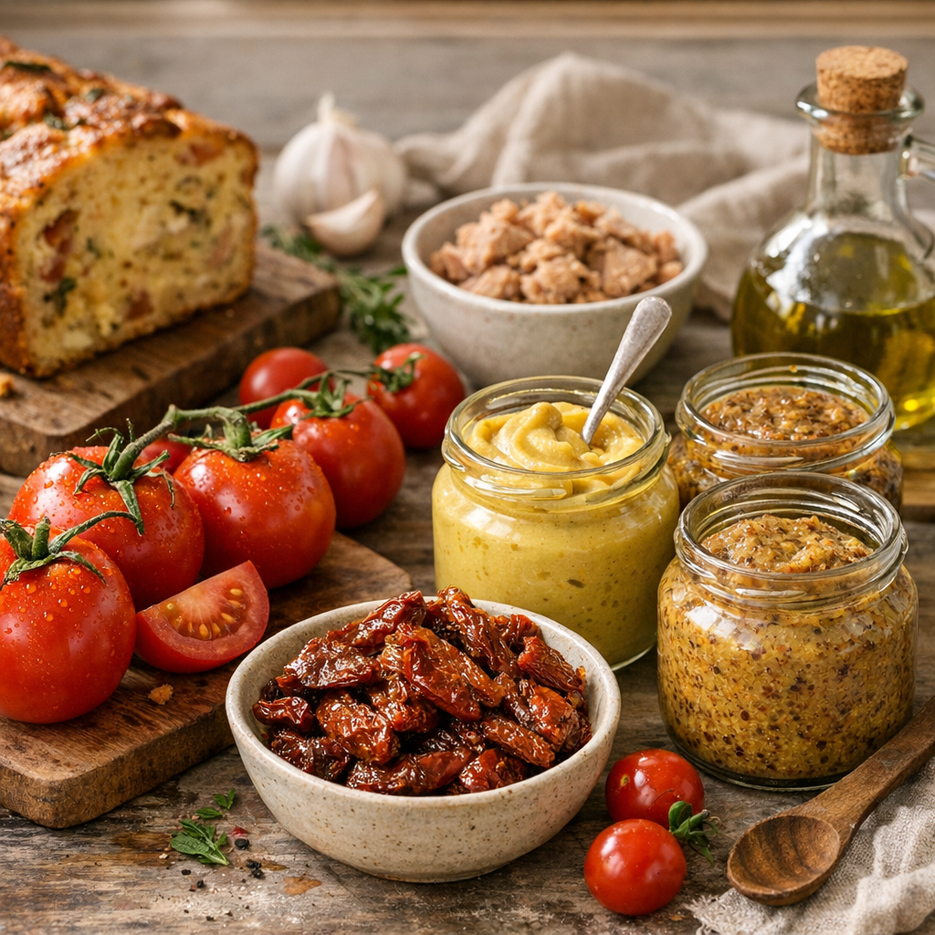 Variantes : tomates fraîches, tomates séchées et moutardes