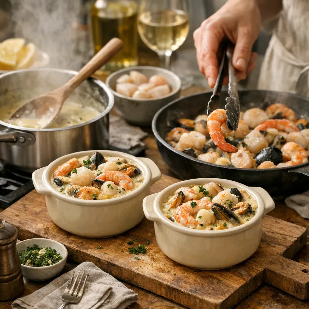 Préparation : réussir la sauce et la cuisson sans durcir les fruits de mer