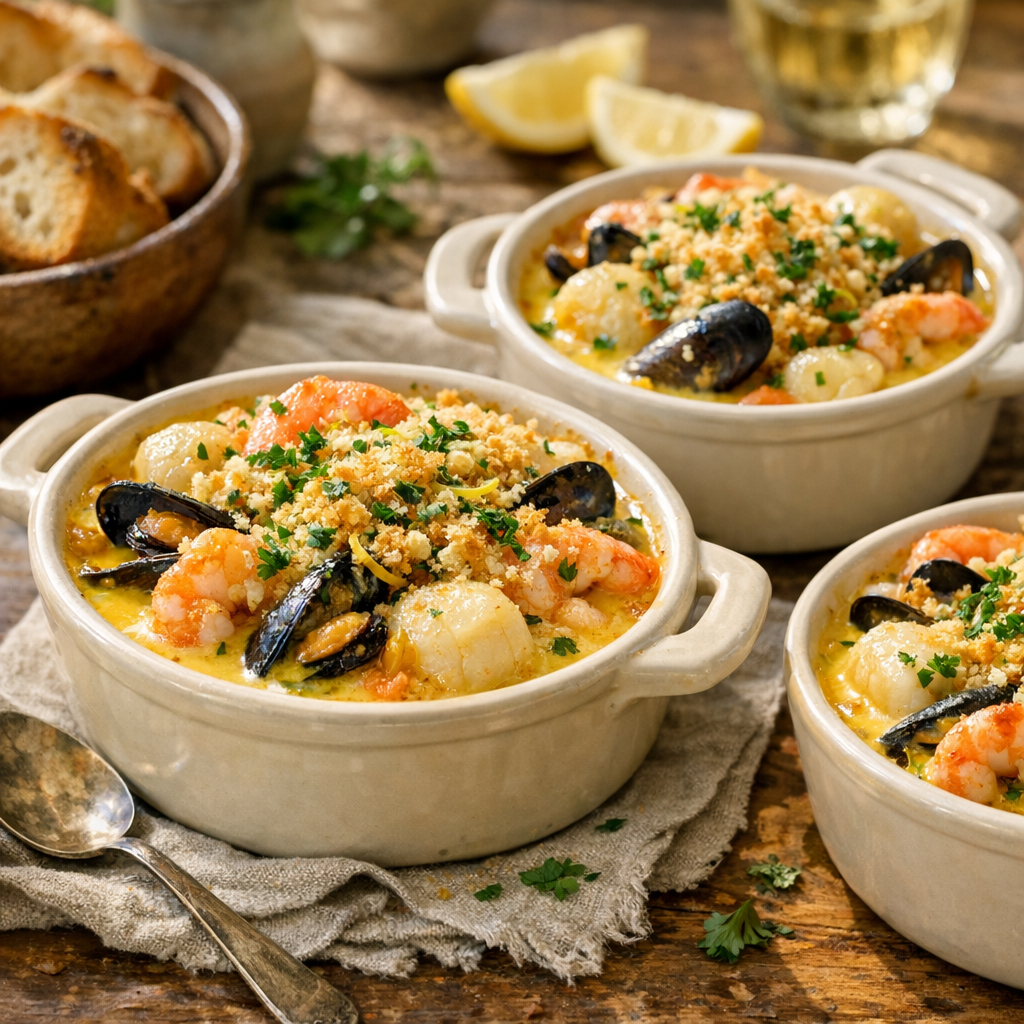 Les cassolettes de fruits de mer se préparent en sauce safranée