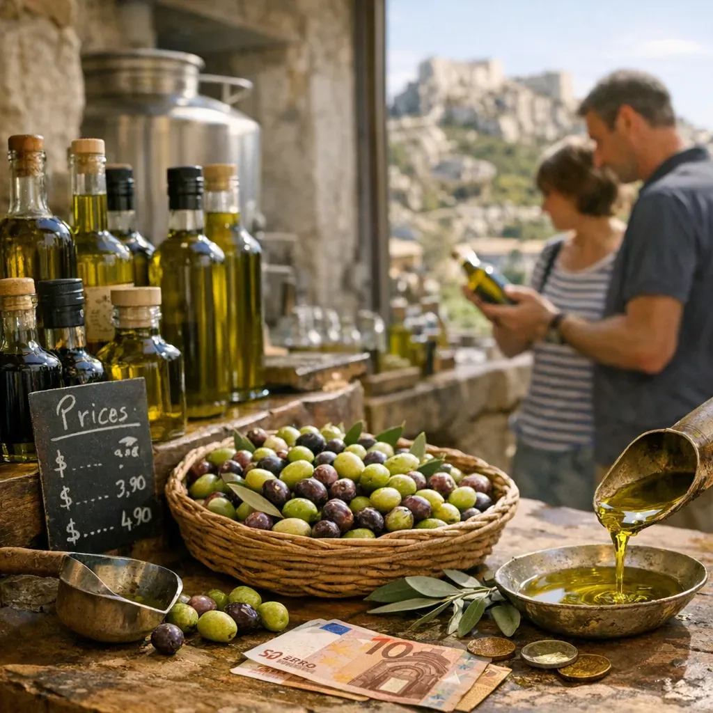 Quel est le prix de l’huile d’olive aux moulins des Baux-de-Provence, et paie-t-on surtout l’AOP, le producteur ou la ré