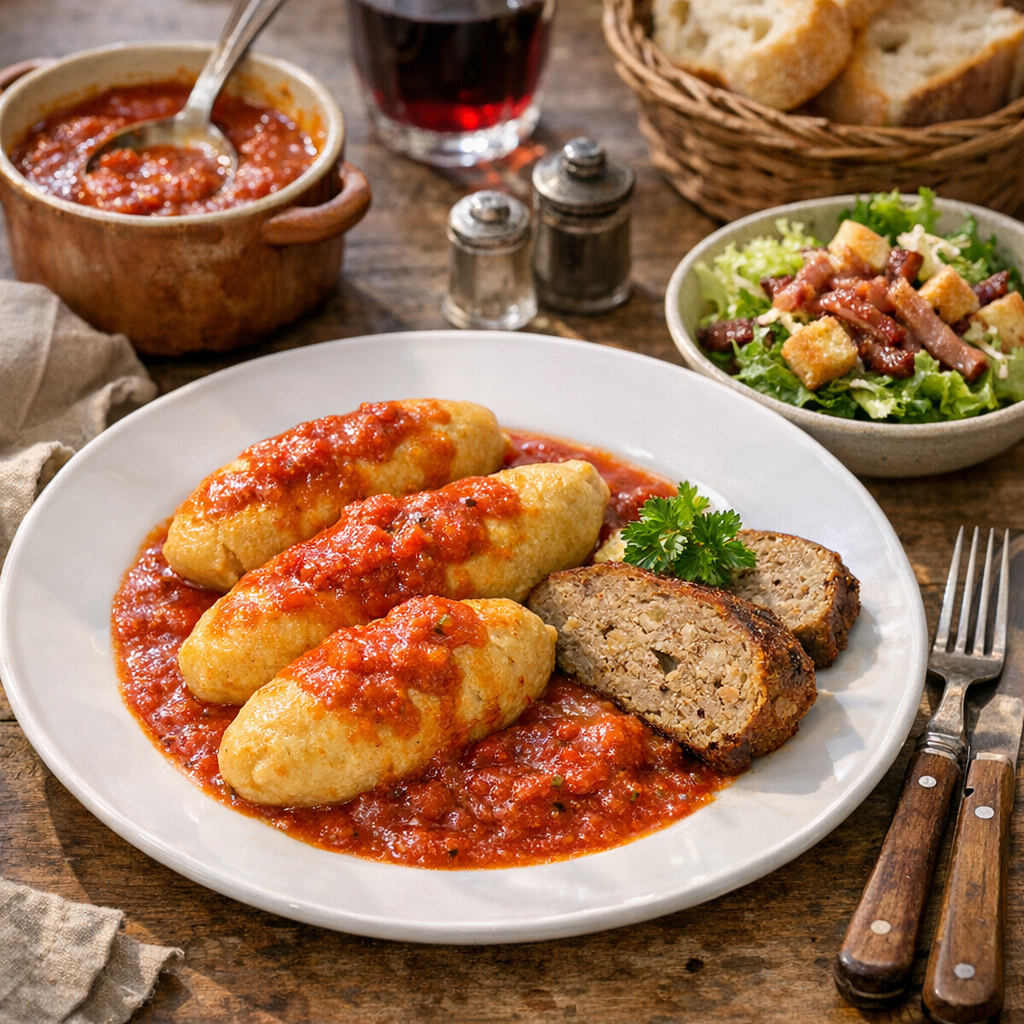 Sauce tomate, quenelles et service&nbsp; : l'assiette lyonnaise