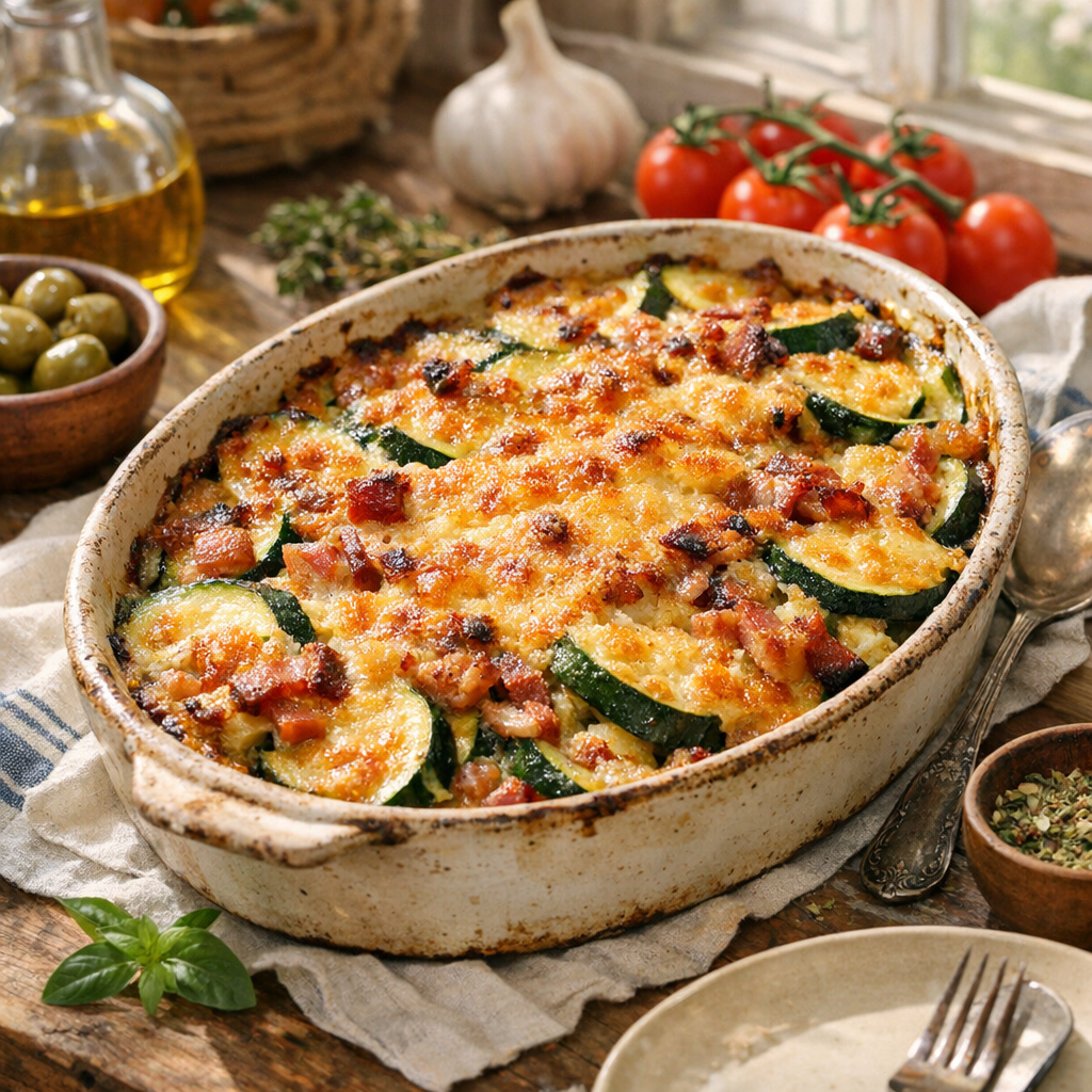 Le gratin de courgette et lardons : fondant et sans eau