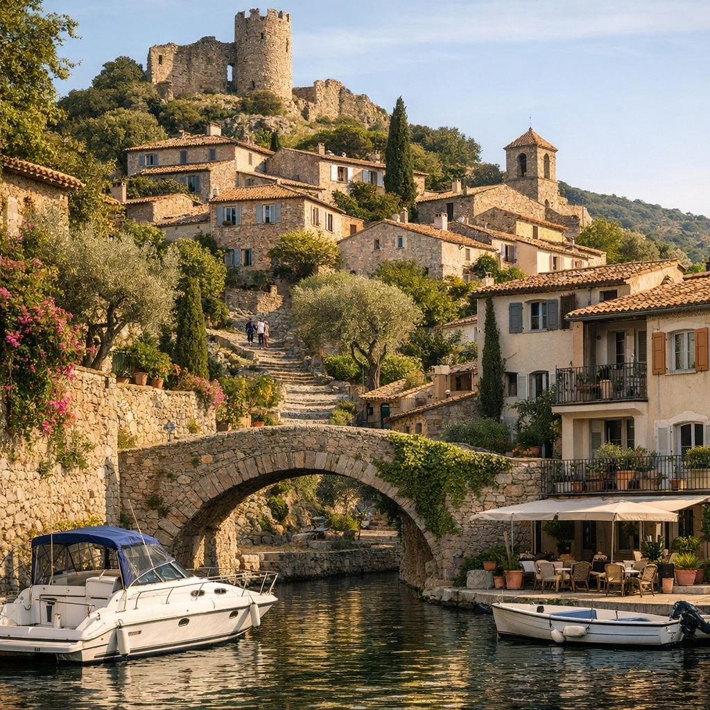 Grimaud en France se situe dans le Var, entre village et marina