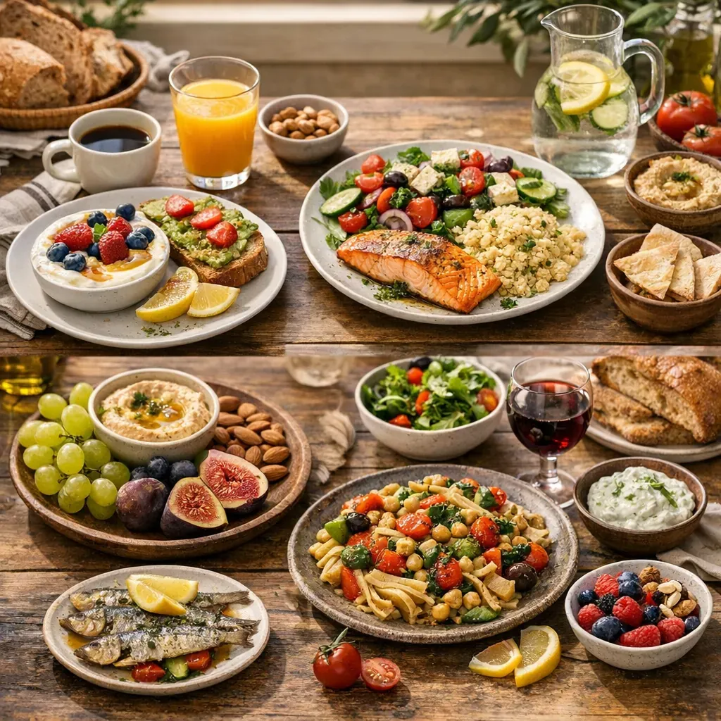 Quel est le menu type du régime méditerranéen sur une journée ou une semaine ?