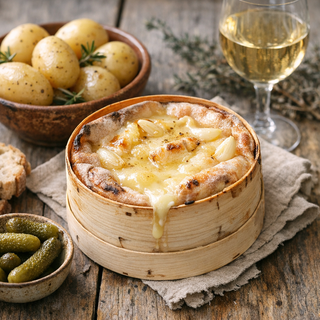 Le Mont d'Or au four devient onctueux avec l'ail et un vin blanc sec