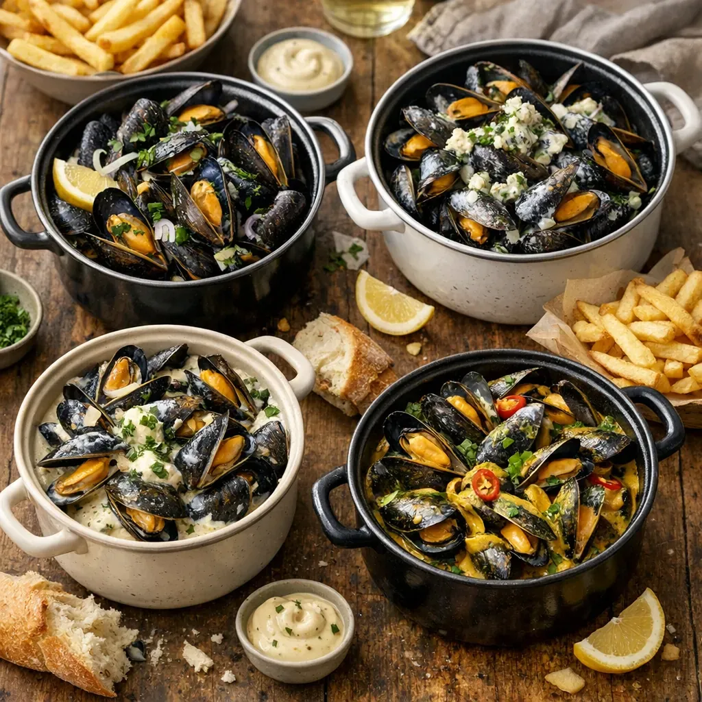 Variantes&nbsp; : marinières, persillées, crème ou curry