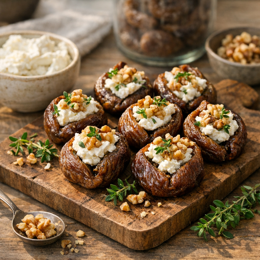 Recette salée à ne pas manquer : figues sèches farcies au chèvre, noix et thym
