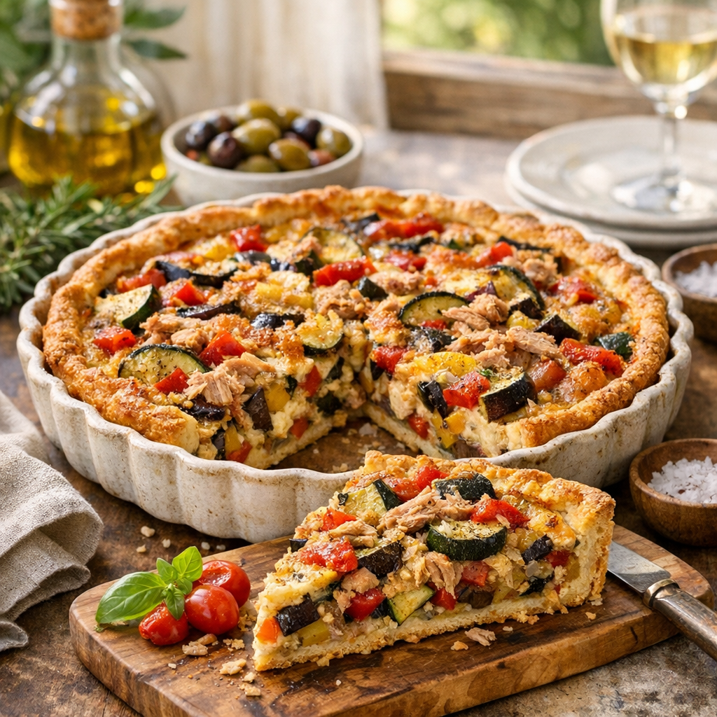 La quiche au thon et à la ratatouille garde sa tenue