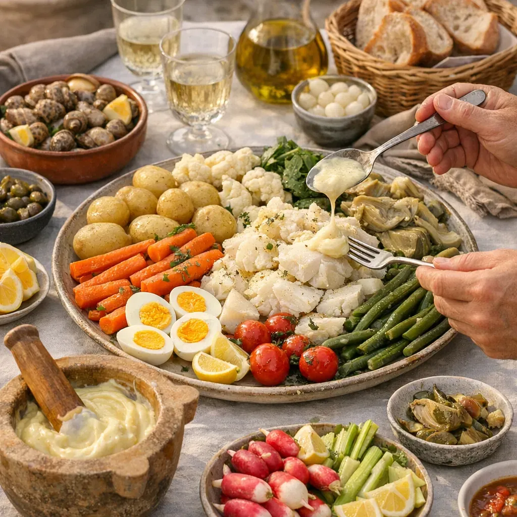 Le grand aïoli traditionnel : morue, légumes et service à la provençale