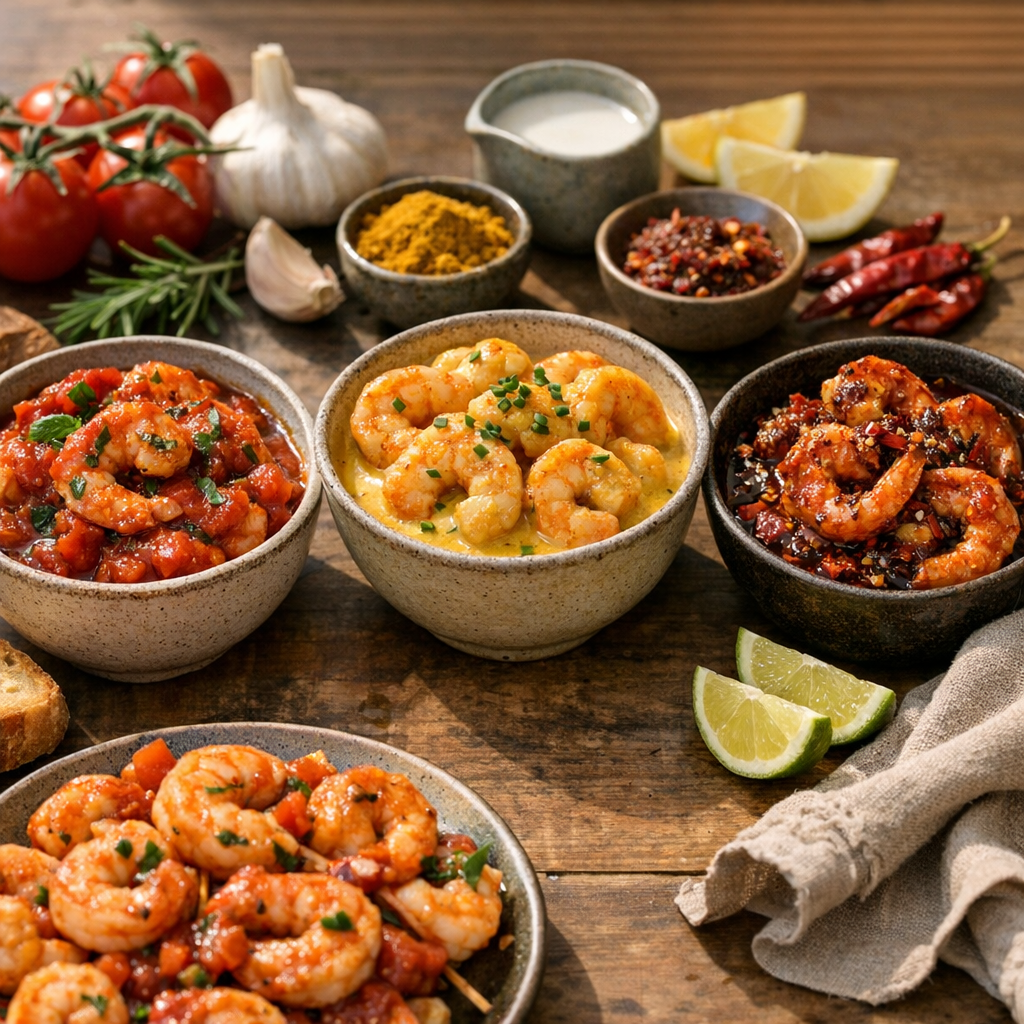 Comparatif des 3 sauces : tomate méditerranéenne, crème-curry douce, piquante façon bang bang ou XO