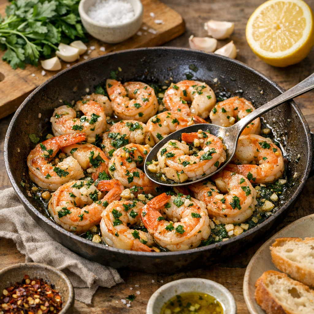 Recette de crevettes sautées à l'ail et au persil