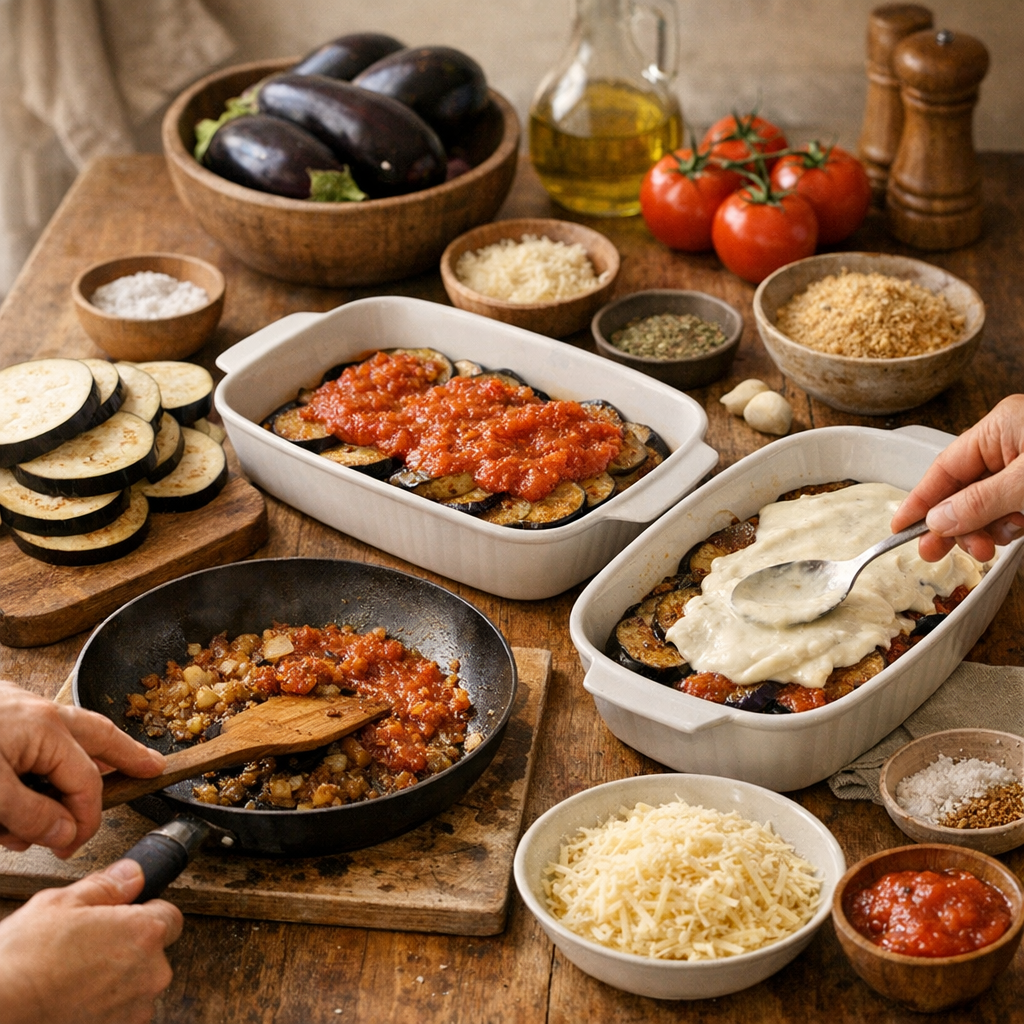 Préparation&nbsp; : le gratin d’aubergine au four pas à pas