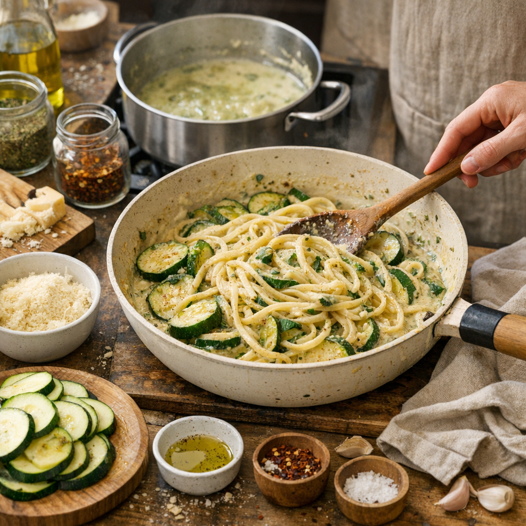 Pâtes aux courgettes : éviter une sauce fade ou trop liquide