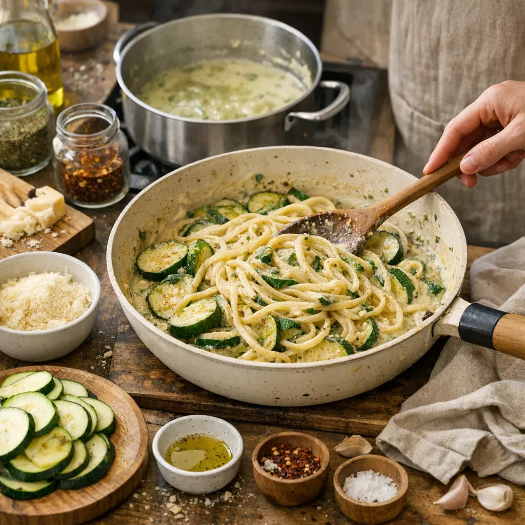 Pâtes aux courgettes&nbsp; : éviter une sauce fade ou trop liquide