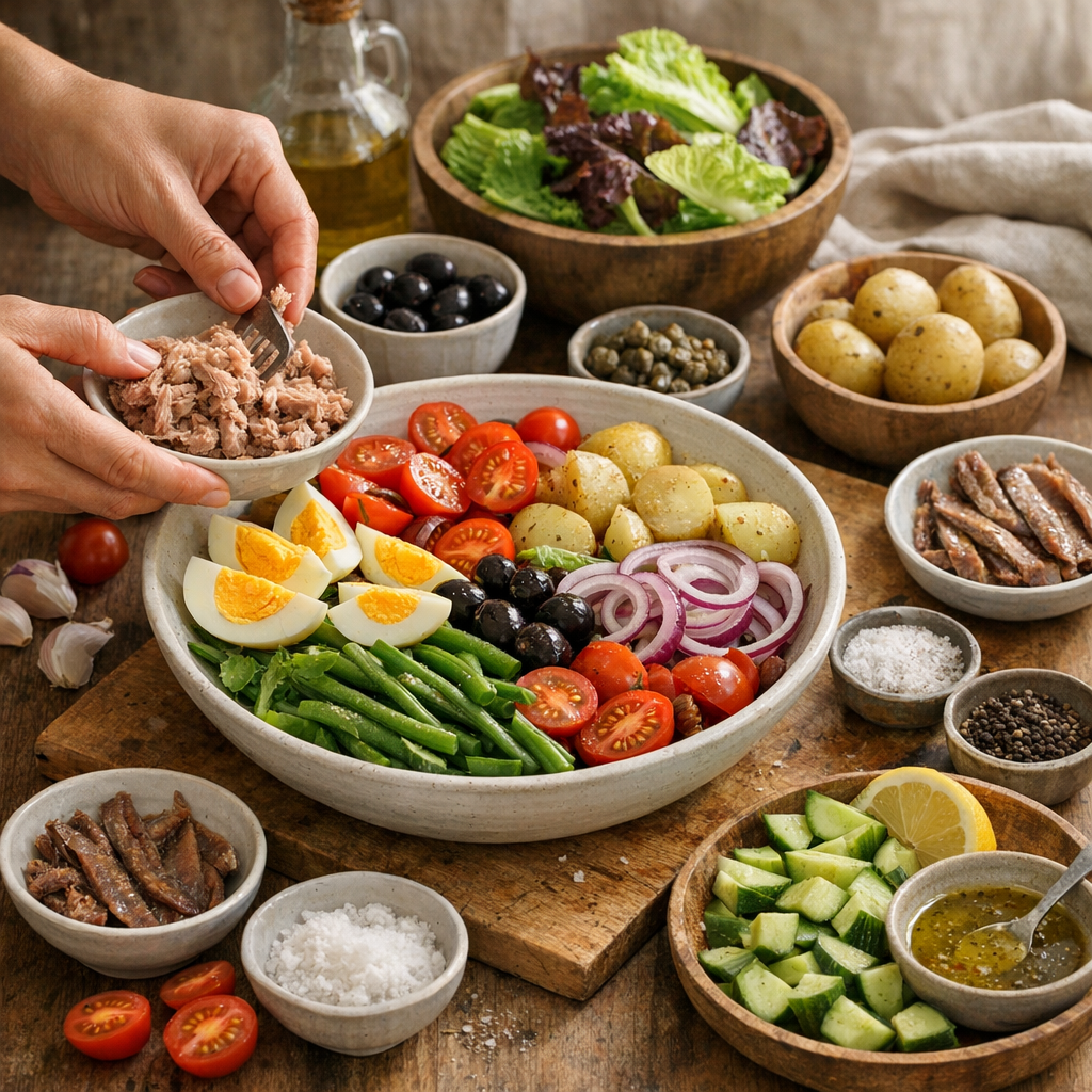 Préparation : une recette salade niçoise méditerranéenne, simple et précise