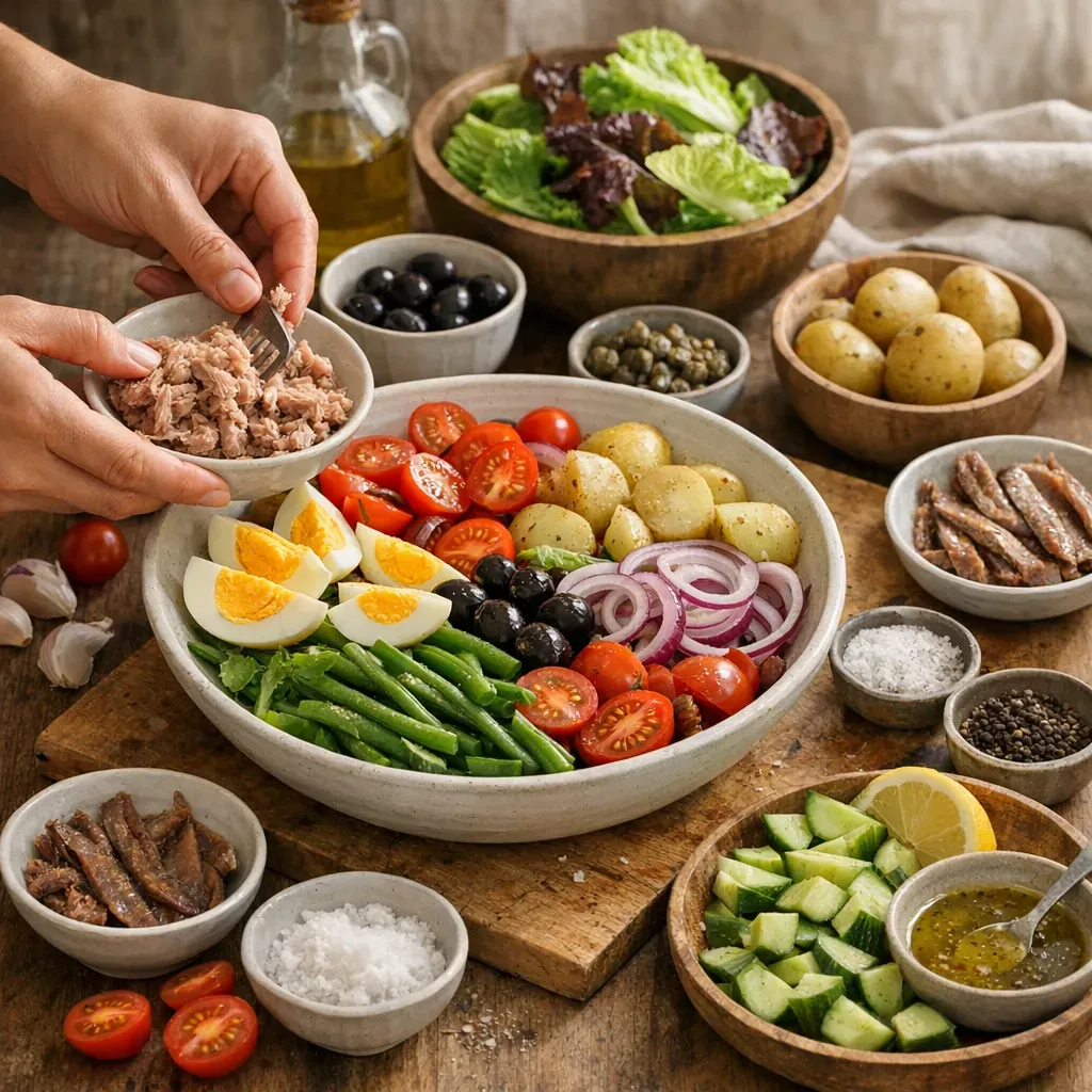 Préparation : une recette salade niçoise méditerranéenne, simple et précise