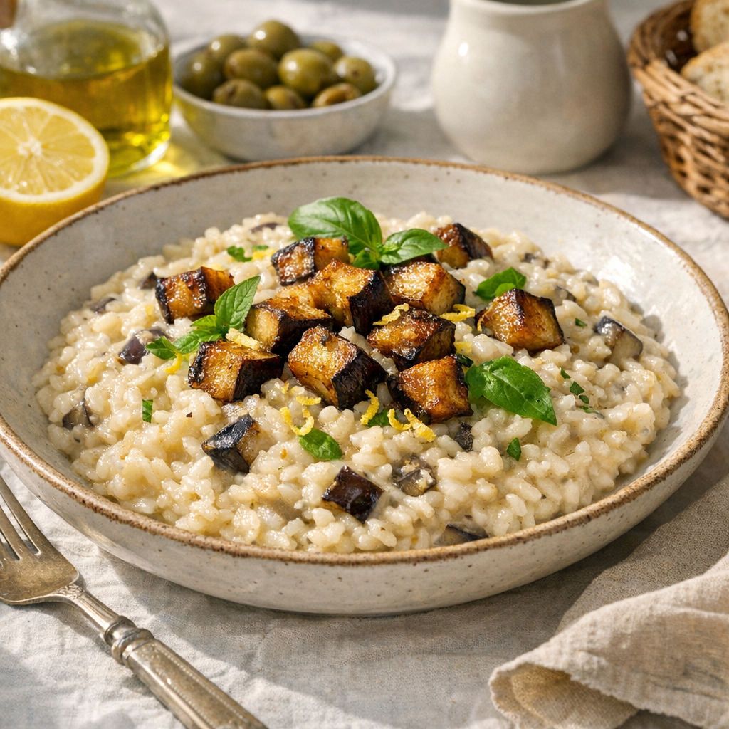 Le risotto aux aubergines demande 4 gestes pour être crémeux