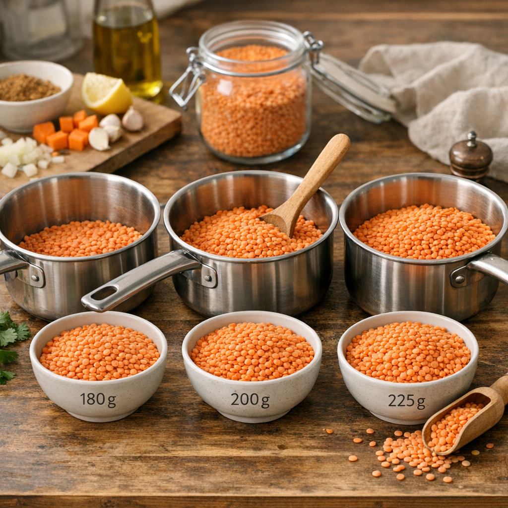 Test de casserole : 180 g, 200 g ou 225 g de lentilles corail ?