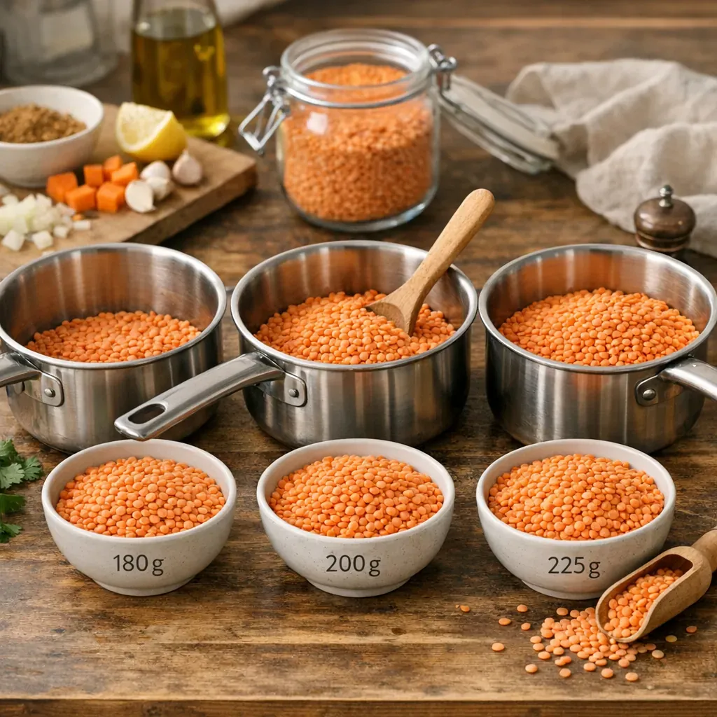 Test de casserole : 180 g, 200 g ou 225 g de lentilles corail ?