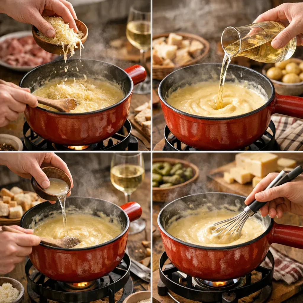 Étapes : les gestes pour obtenir une fondue lisse et bien liée